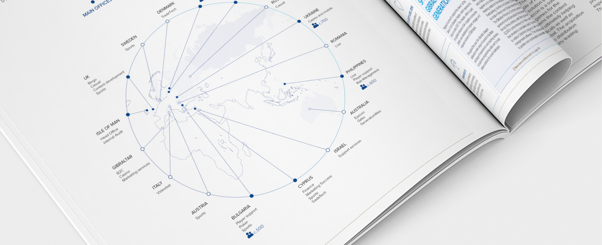 A close up of an annual report showing a map graphic